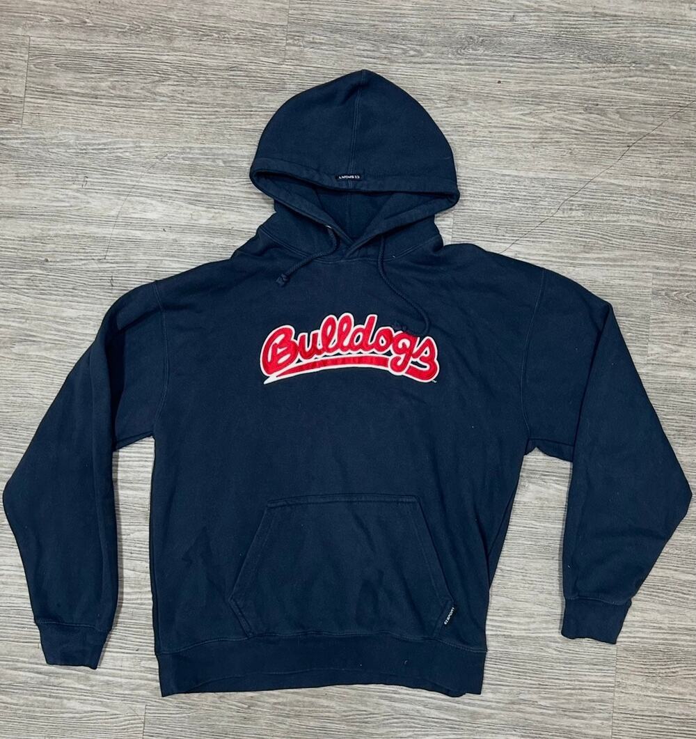CI Sport Bulldogs Hoodie Mens XL Navy Blue Red Embroidered Script Logo Sweater